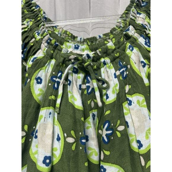 Innika Choo Dress 100% Linen Floral Dart Off Shoulder Mini Dress Boho Chic Green - Picture 5 of 13